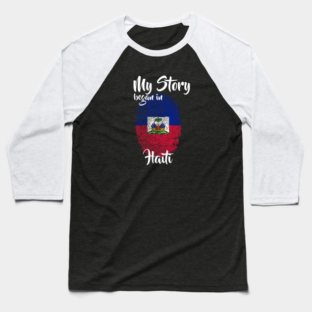 Haiti Flag Fingerprint My Story DNA Haitian Baseball T-Shirt by Your Culture & Merch